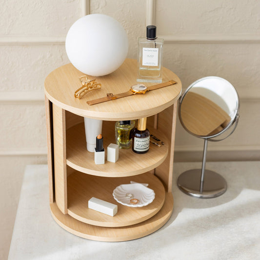 Wooden Makeup Organizer, Round Coffee Table, Nightstand-1