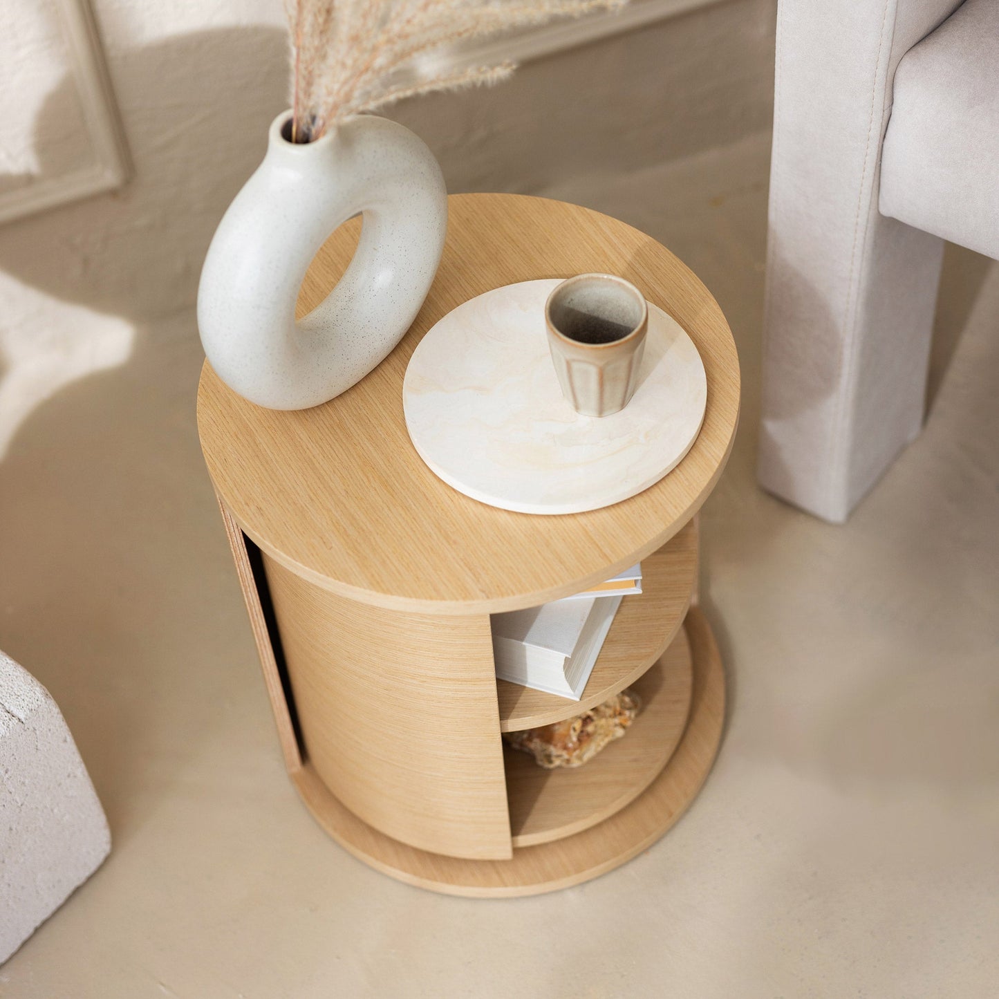 Wooden Makeup Organizer, Round Coffee Table, Nightstand-4