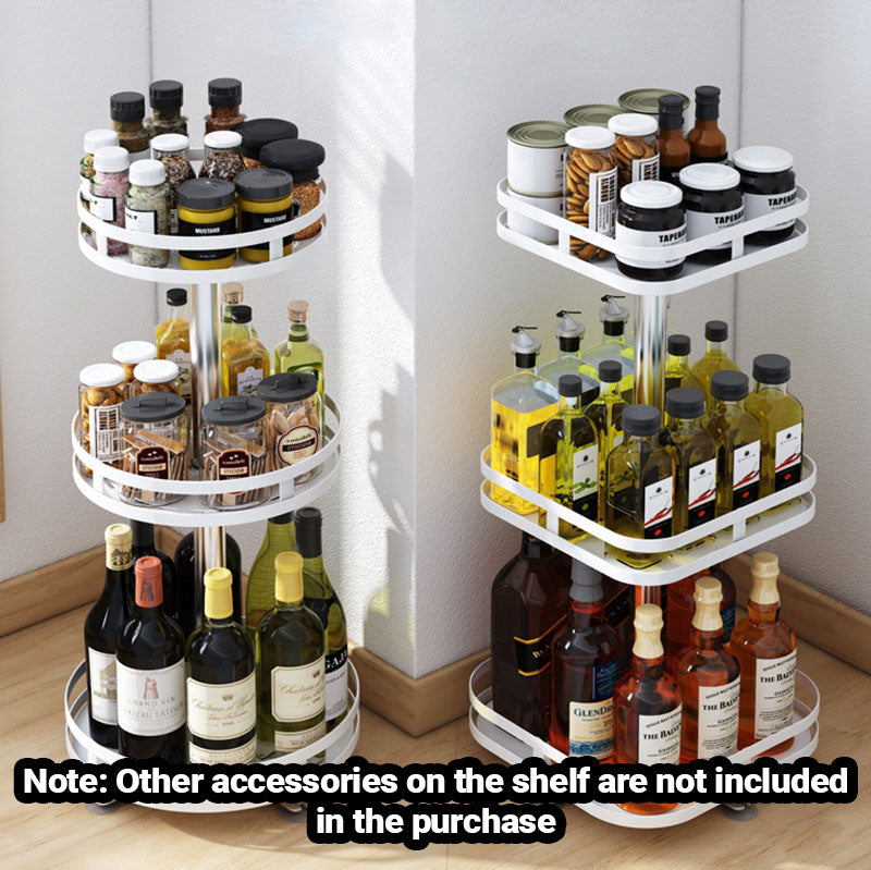 NNEAGS 3 Tier Steel White Square Rotating Multi-Function Kitchen Portable Storage Spice Seasoning Kitchen Countertop Organiser Shelf-2