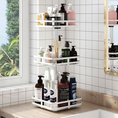 NNEAGS 3 Tier Steel White Square Rotating Multi-Function Kitchen Portable Storage Spice Seasoning Kitchen Countertop Organiser Shelf-4