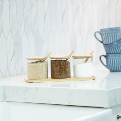 Round Bamboo Trio Glass Jar Set – 300ml Each-2