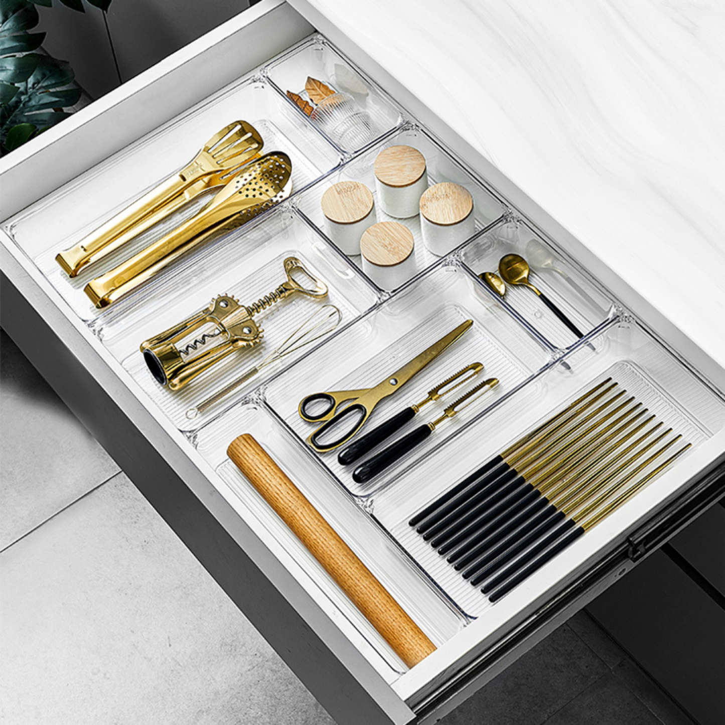 Clear Drawer Organiser Set – 8pc Modular Storage-0