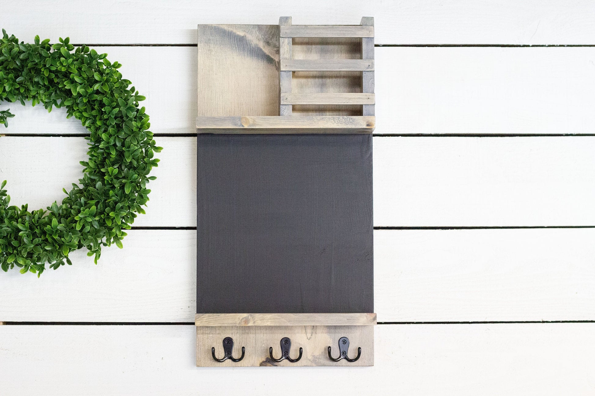 Home Organization Command Center, Chalkboard Mail Holder with Key Hooks-0