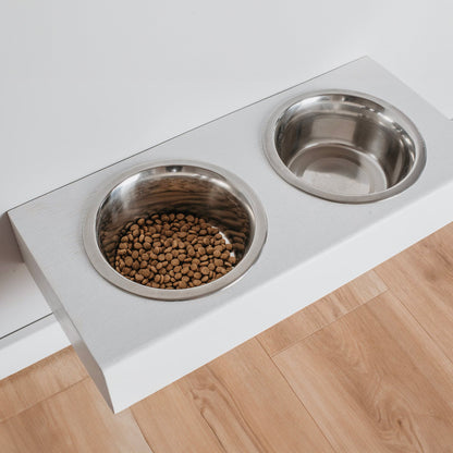 Hanging wooden dog feeder, Mounted pet feeding station, Shepherd food stand